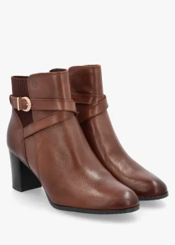 Tan Leather Block Heel Ankle Boots