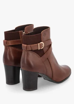 Tan Leather Block Heel Ankle Boots
