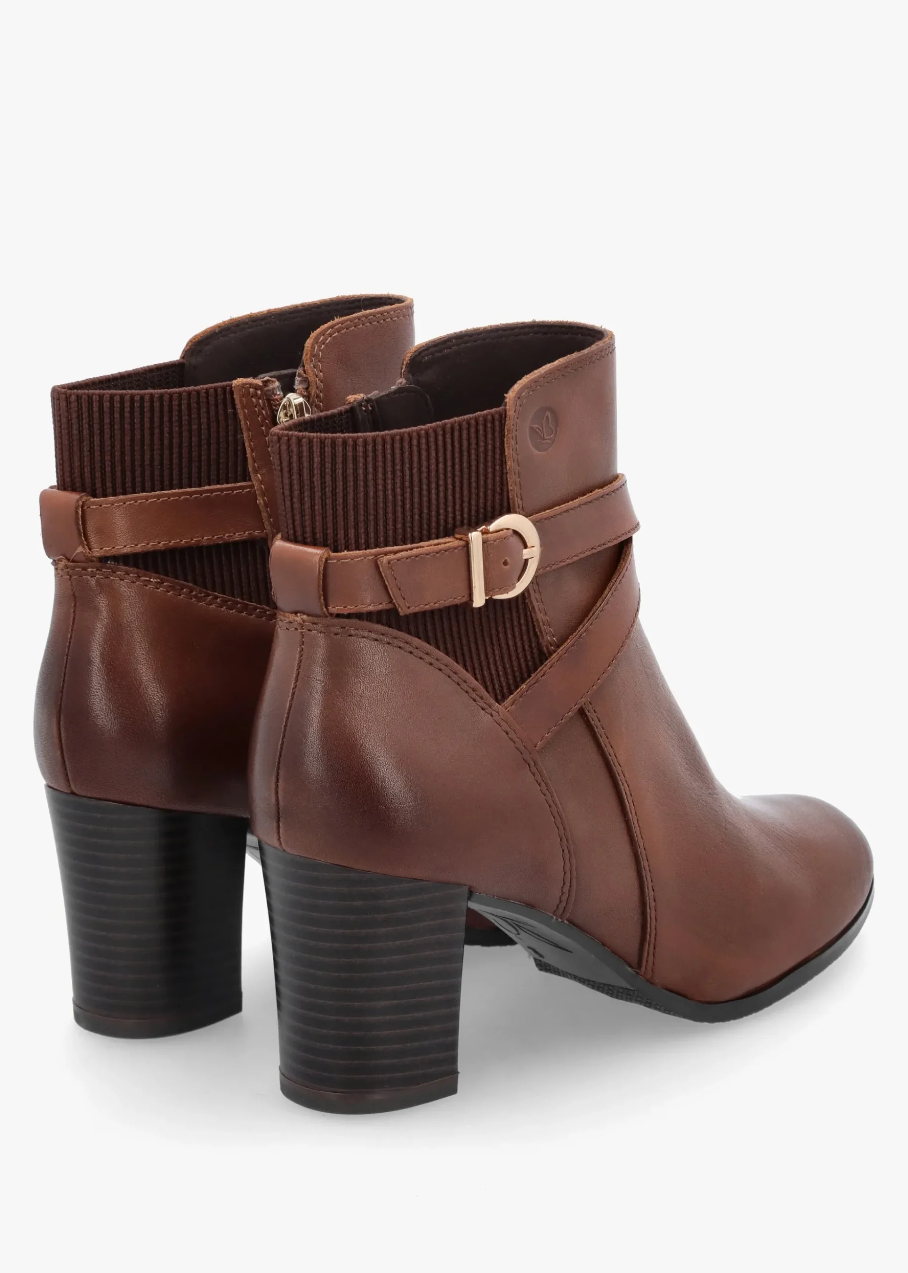 Tan Leather Block Heel Ankle Boots