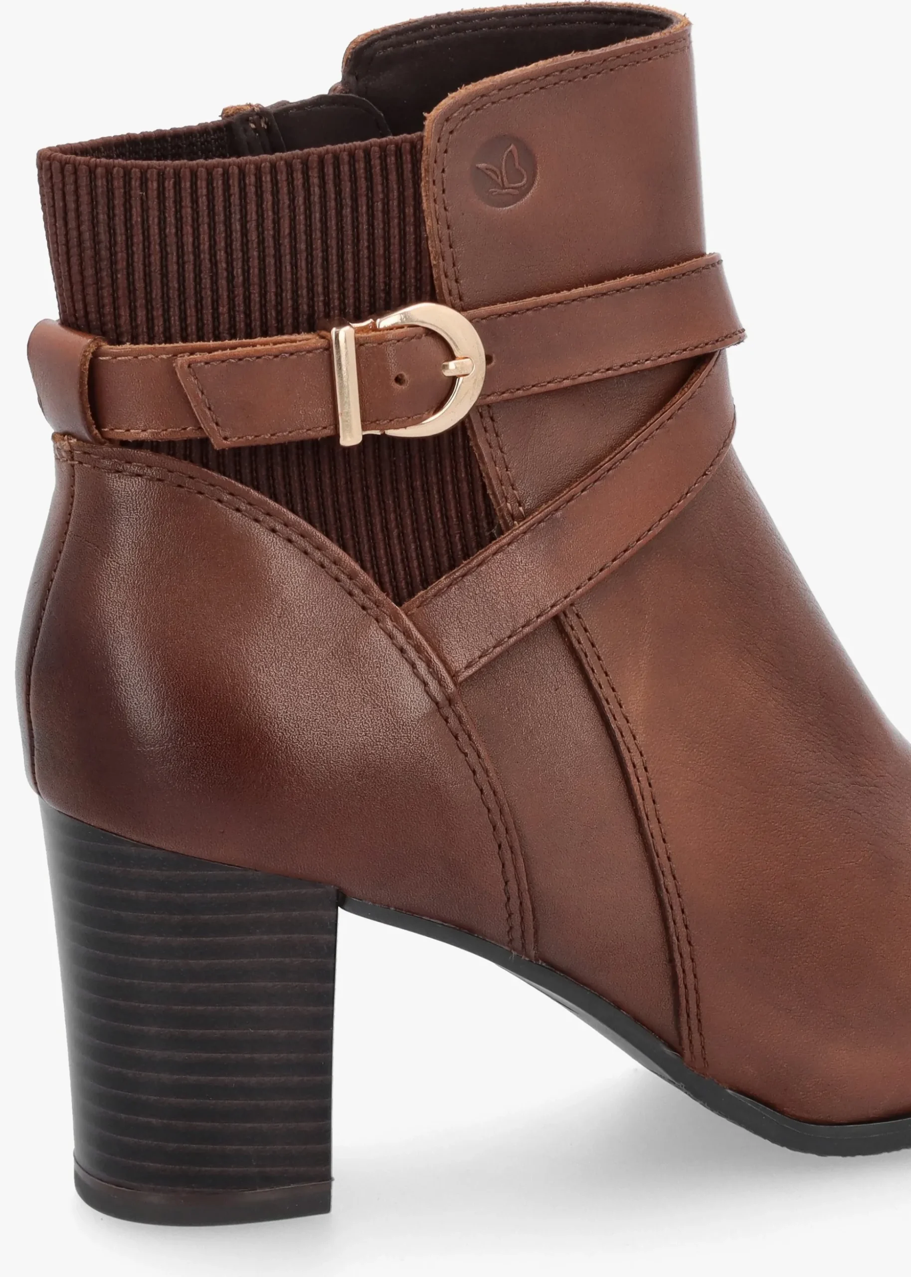 Tan Leather Block Heel Ankle Boots
