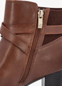 Tan Leather Block Heel Ankle Boots