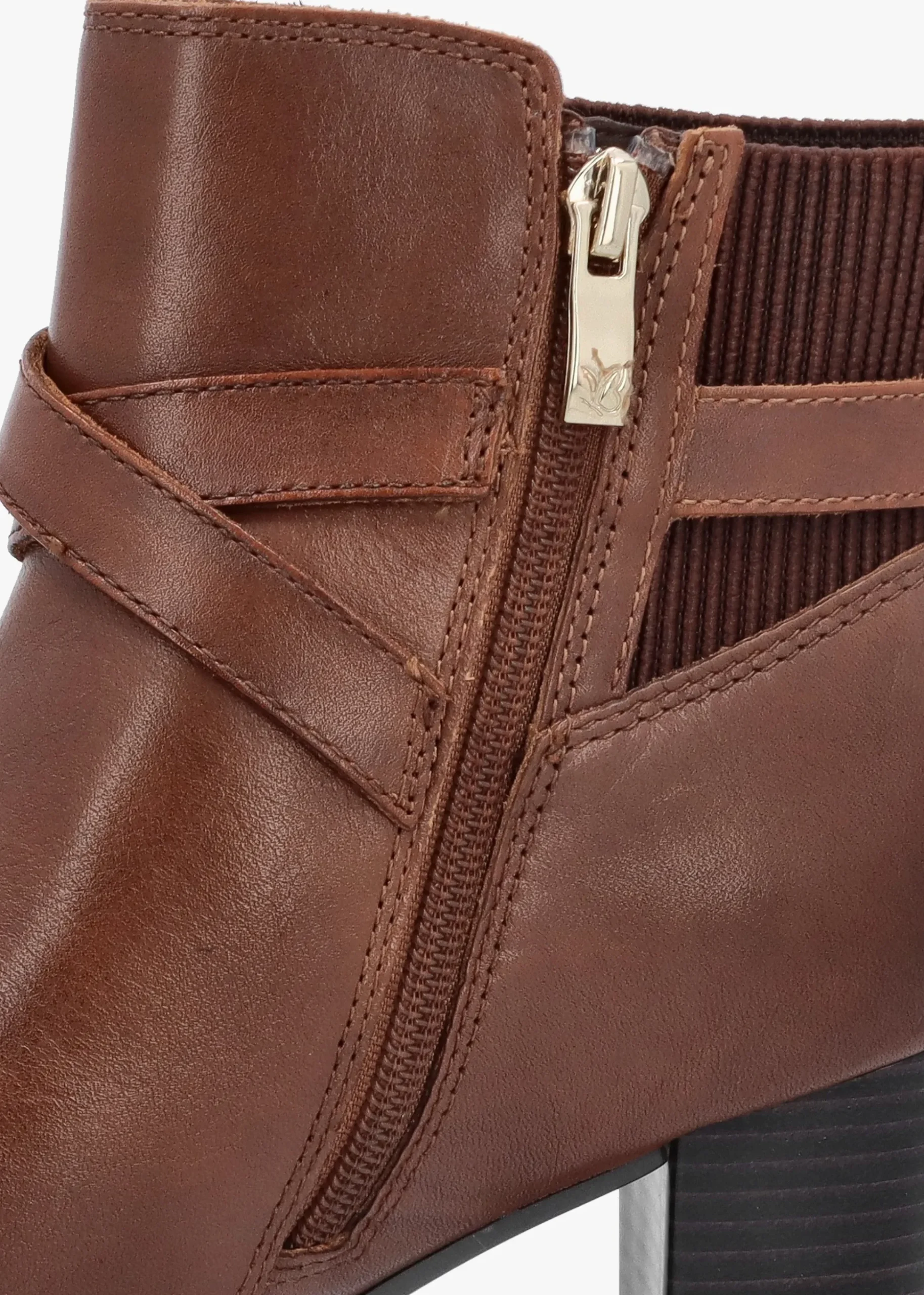 Tan Leather Block Heel Ankle Boots