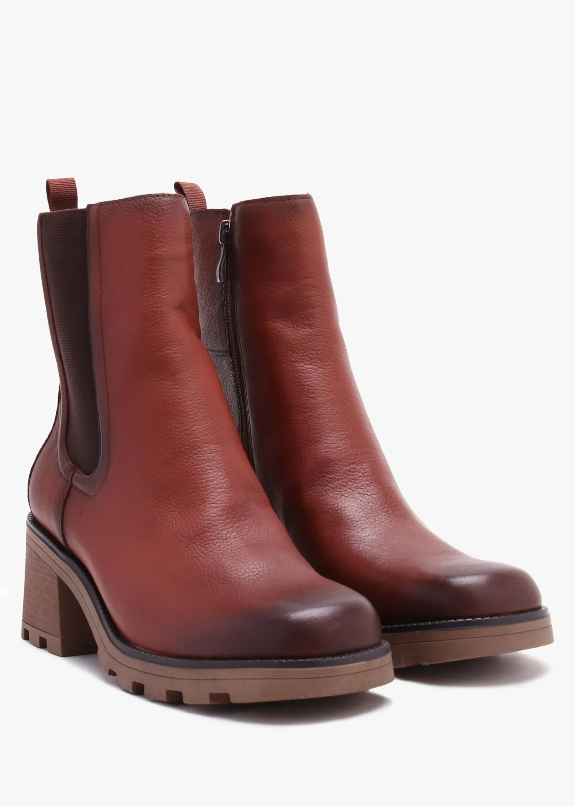 Tan Leather Block Heel Chelsea Boots