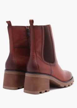 Tan Leather Block Heel Chelsea Boots