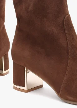 Tan Suede Block Heel Ankle Boots