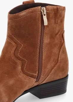 Tan Suede Western Ankle Boots