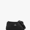Tasha Mini Croc Embossed Black Leather Shoulder Phone Bag
