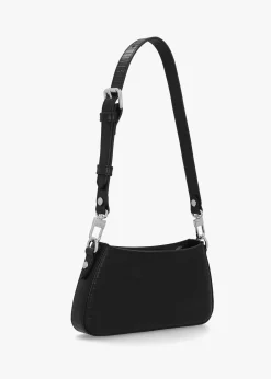 Tasha Mini Croc Embossed Black Leather Shoulder Phone Bag