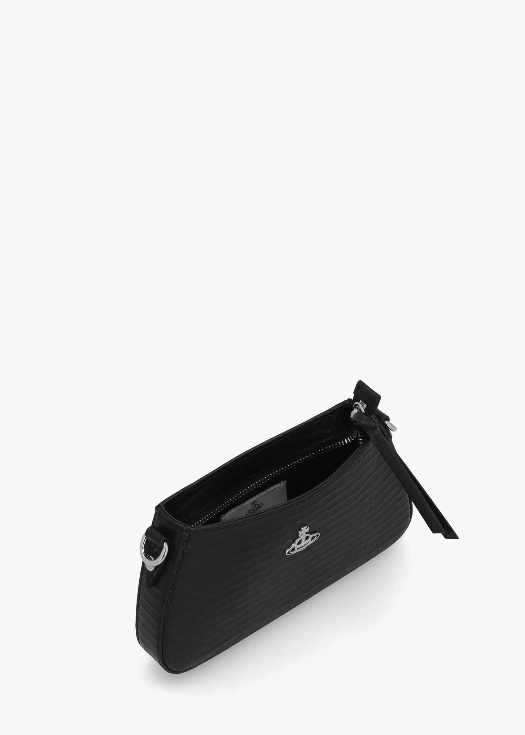 Tasha Mini Croc Embossed Black Leather Shoulder Phone Bag