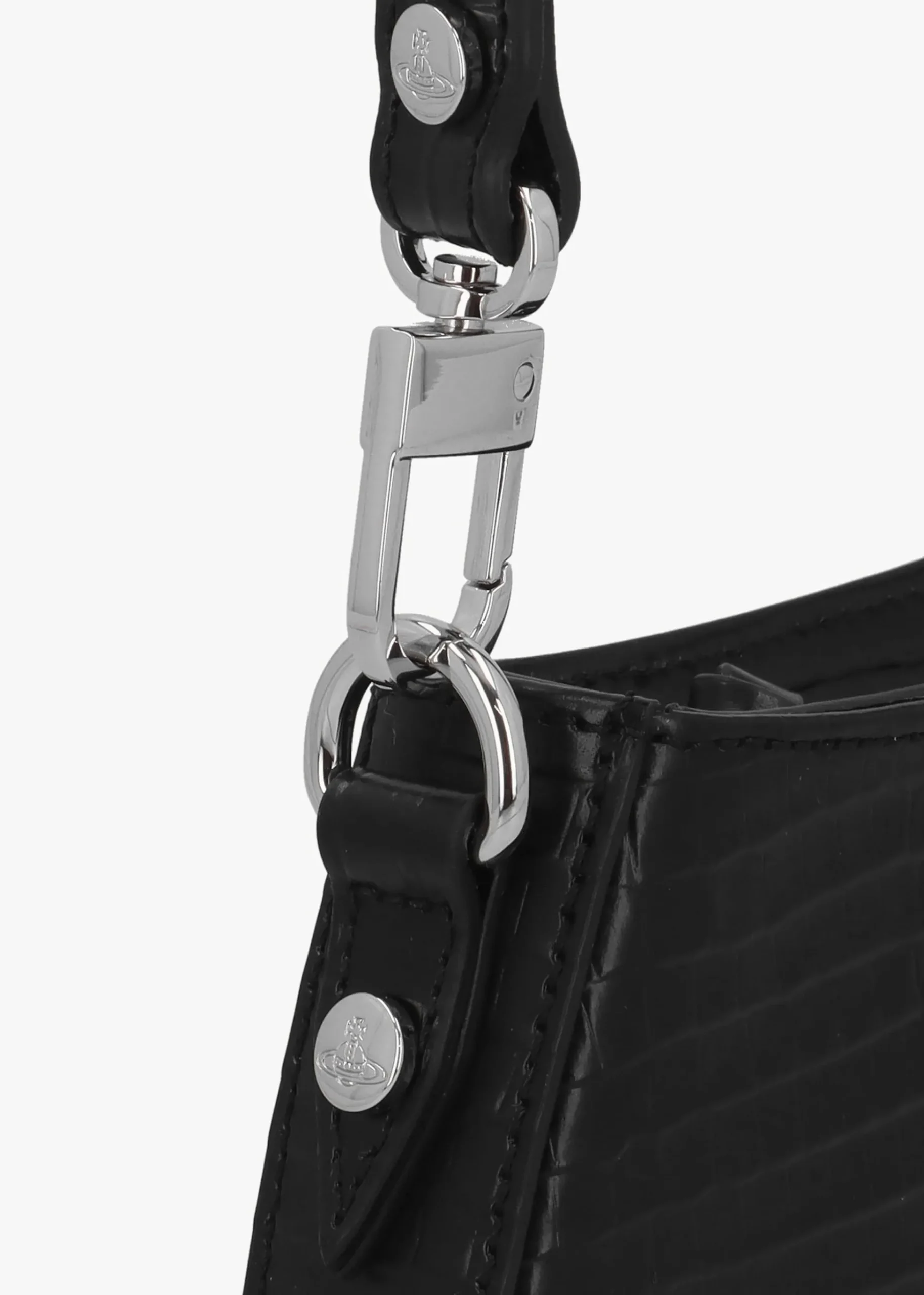 Tasha Mini Croc Embossed Black Leather Shoulder Phone Bag