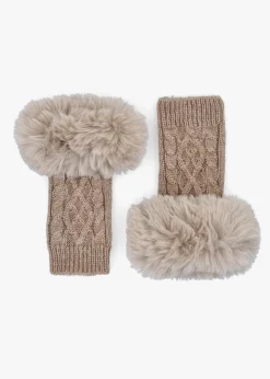 Taupe Faux Fur Fingerless Gloves