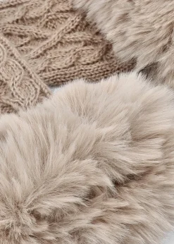 Taupe Faux Fur Fingerless Gloves
