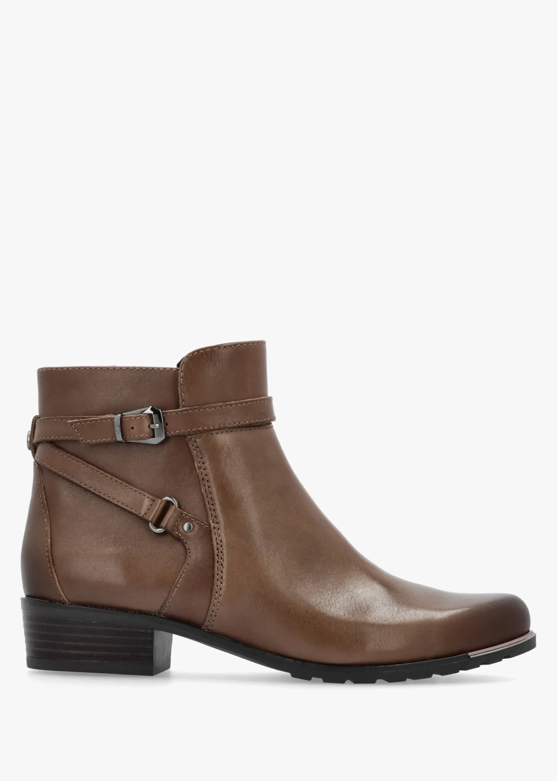 Taupe Leather Ankle Strap Boots