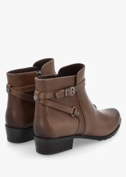 Taupe Leather Ankle Strap Boots