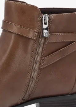 Taupe Leather Ankle Strap Boots