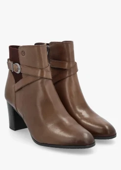 Taupe Leather Block Heel Ankle Boots