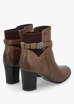 Taupe Leather Block Heel Ankle Boots