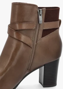 Taupe Leather Block Heel Ankle Boots