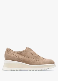 Taupe Suede Slip On Slab Sole Brogues