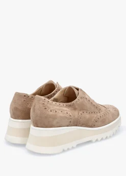 Taupe Suede Slip On Slab Sole Brogues