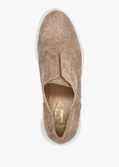 Taupe Suede Slip On Slab Sole Brogues
