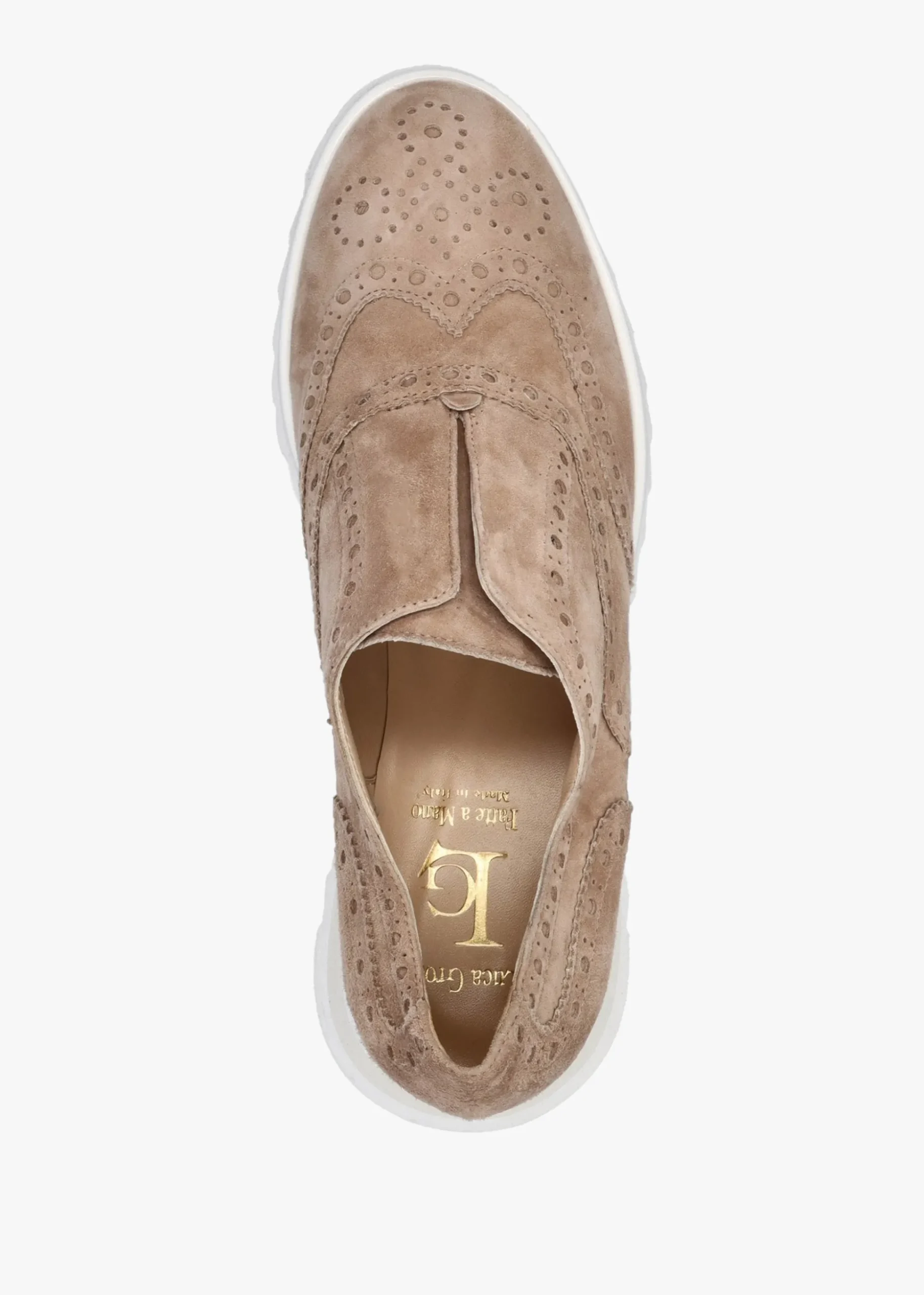 Taupe Suede Slip On Slab Sole Brogues