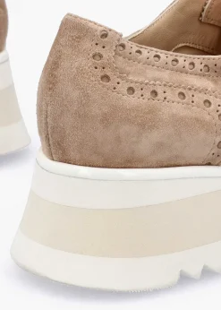 Taupe Suede Slip On Slab Sole Brogues