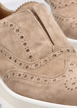 Taupe Suede Slip On Slab Sole Brogues