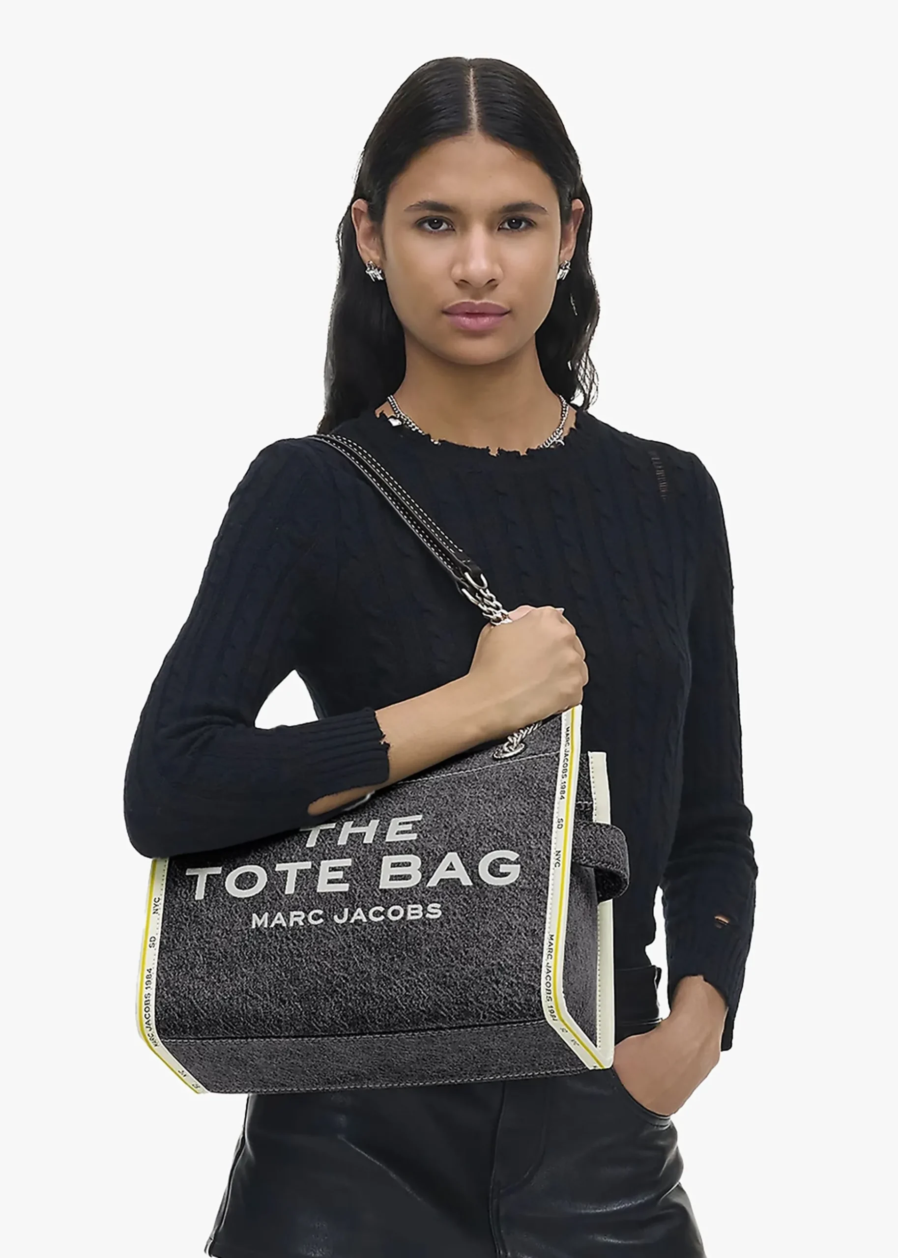 The Denim Chain Medium Black Wash Tote Bag
