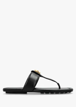 The Dual T Strap Black Leather Sandals