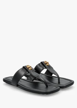 The Dual T Strap Black Leather Sandals
