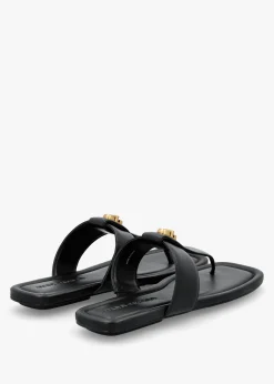 The Dual T Strap Black Leather Sandals