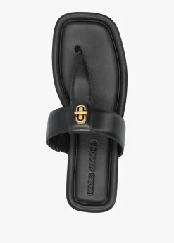 The Dual T Strap Black Leather Sandals