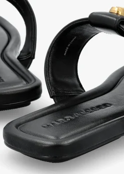 The Dual T Strap Black Leather Sandals