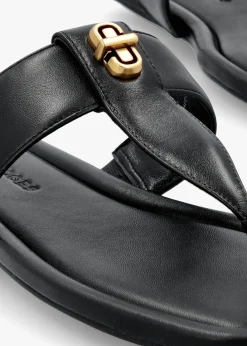 The Dual T Strap Black Leather Sandals