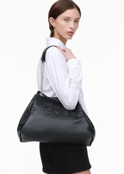 The Large Black Leather Chain Sack Bag