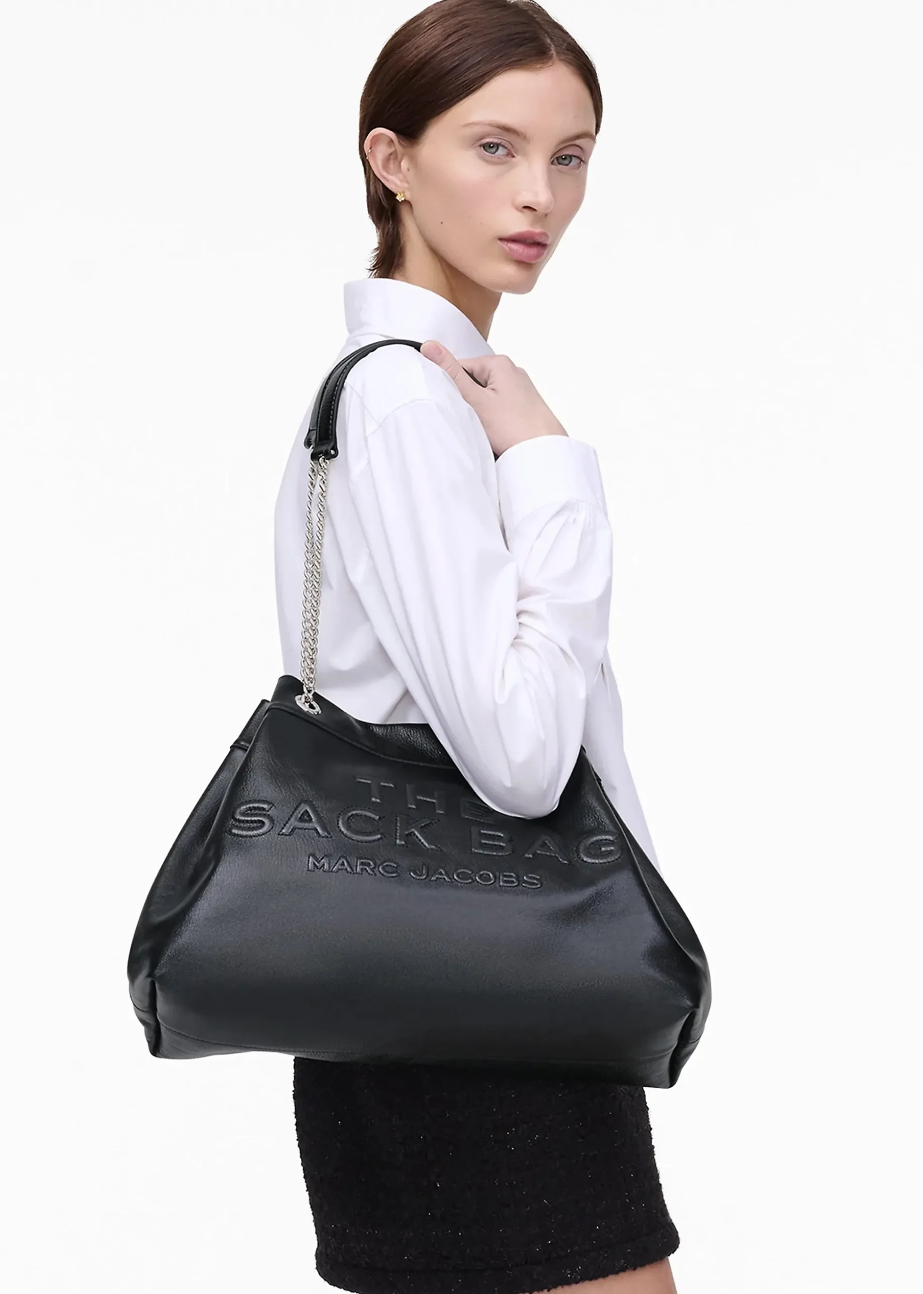 The Large Black Leather Chain Sack Bag