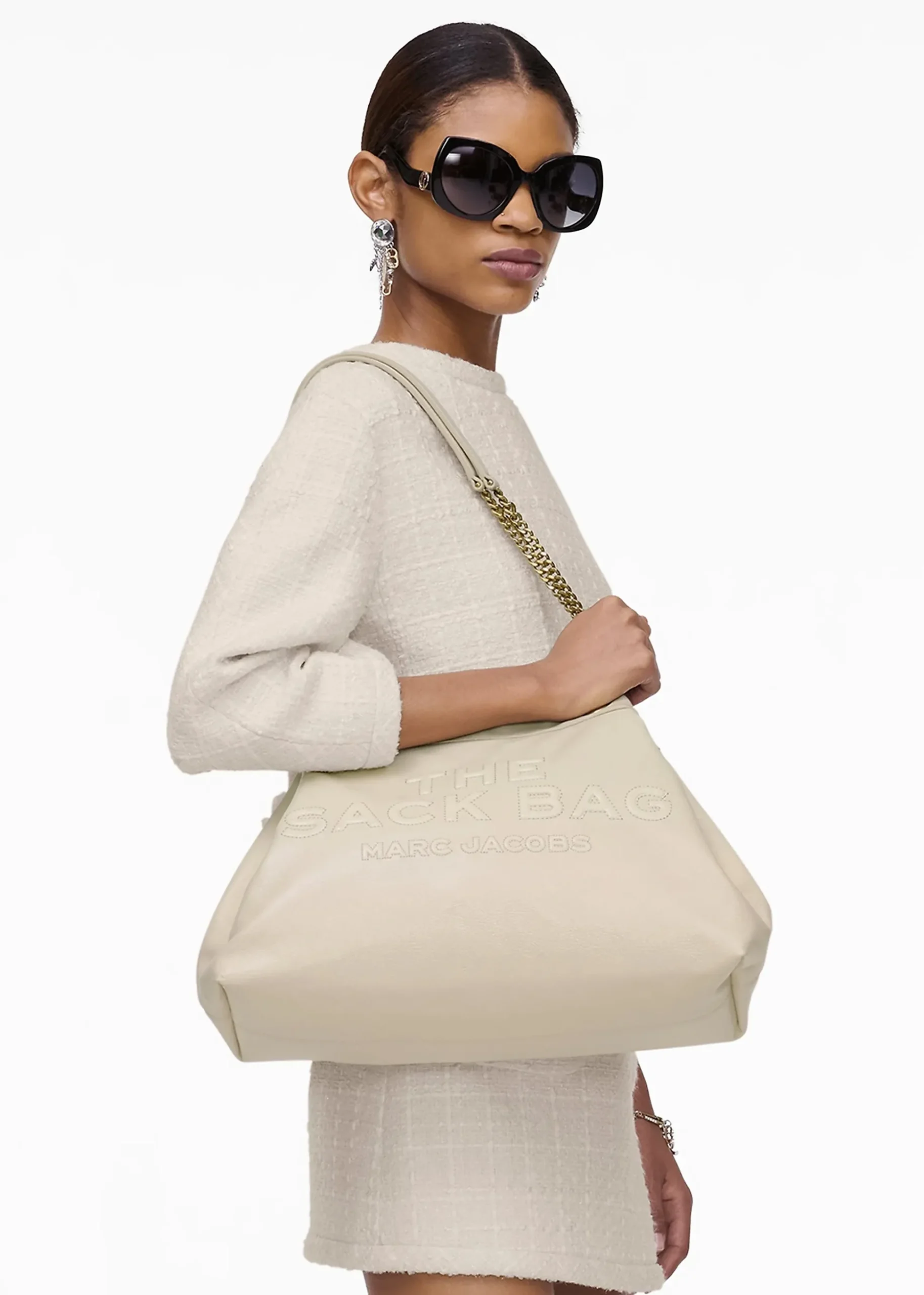 The Large Cloud White Leather Chain Sack Bag