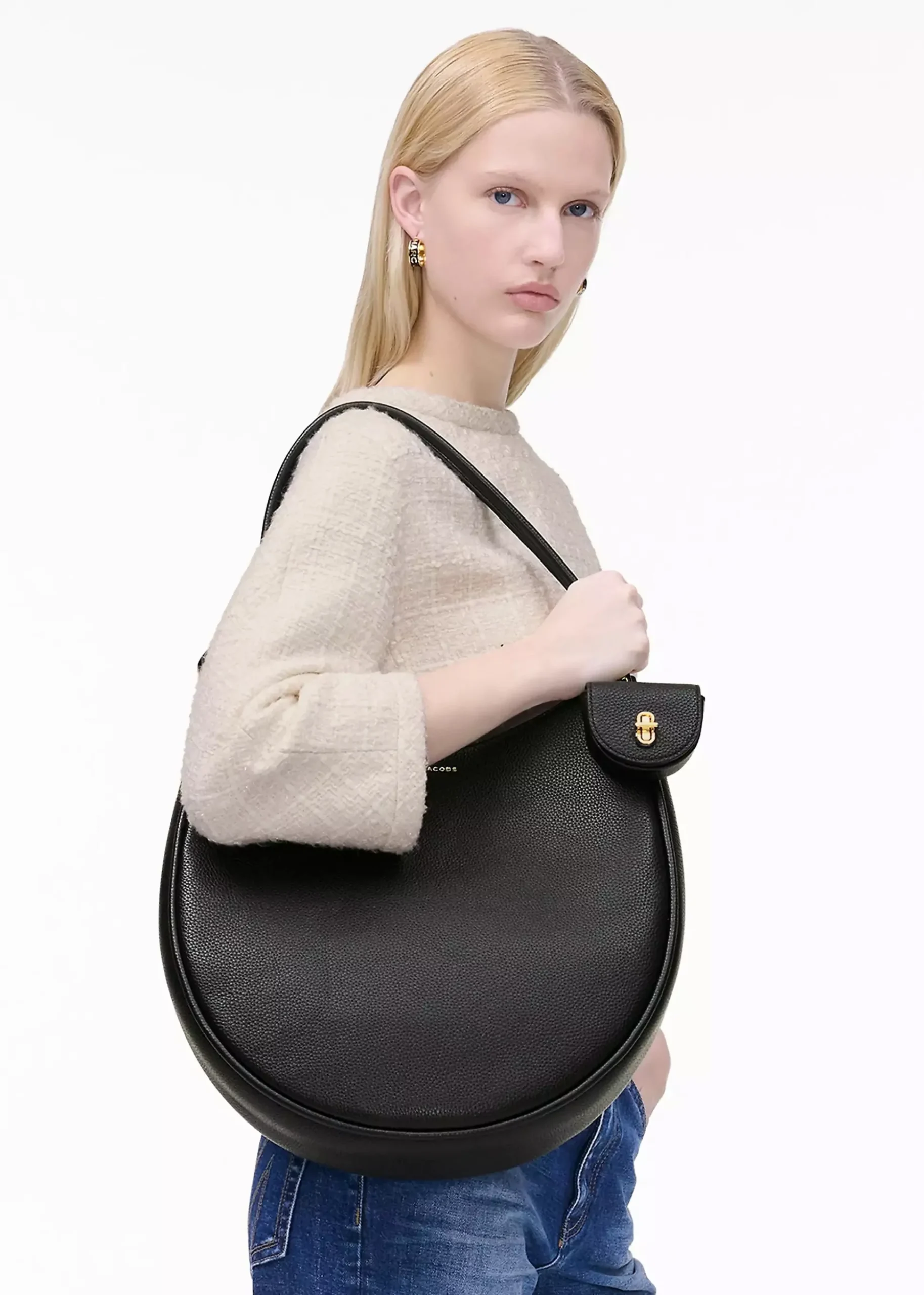 The Large Dual Black Leather Hobo Bag
