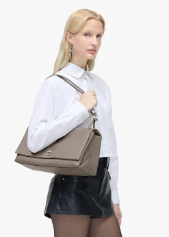 The Large Dual Cement Leather Shoulder Bag