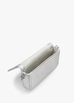 The Metallic Leather Chain Silver Mini Cross-Body Bag