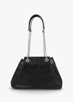 The Small Black Leather Chain Sack Bag