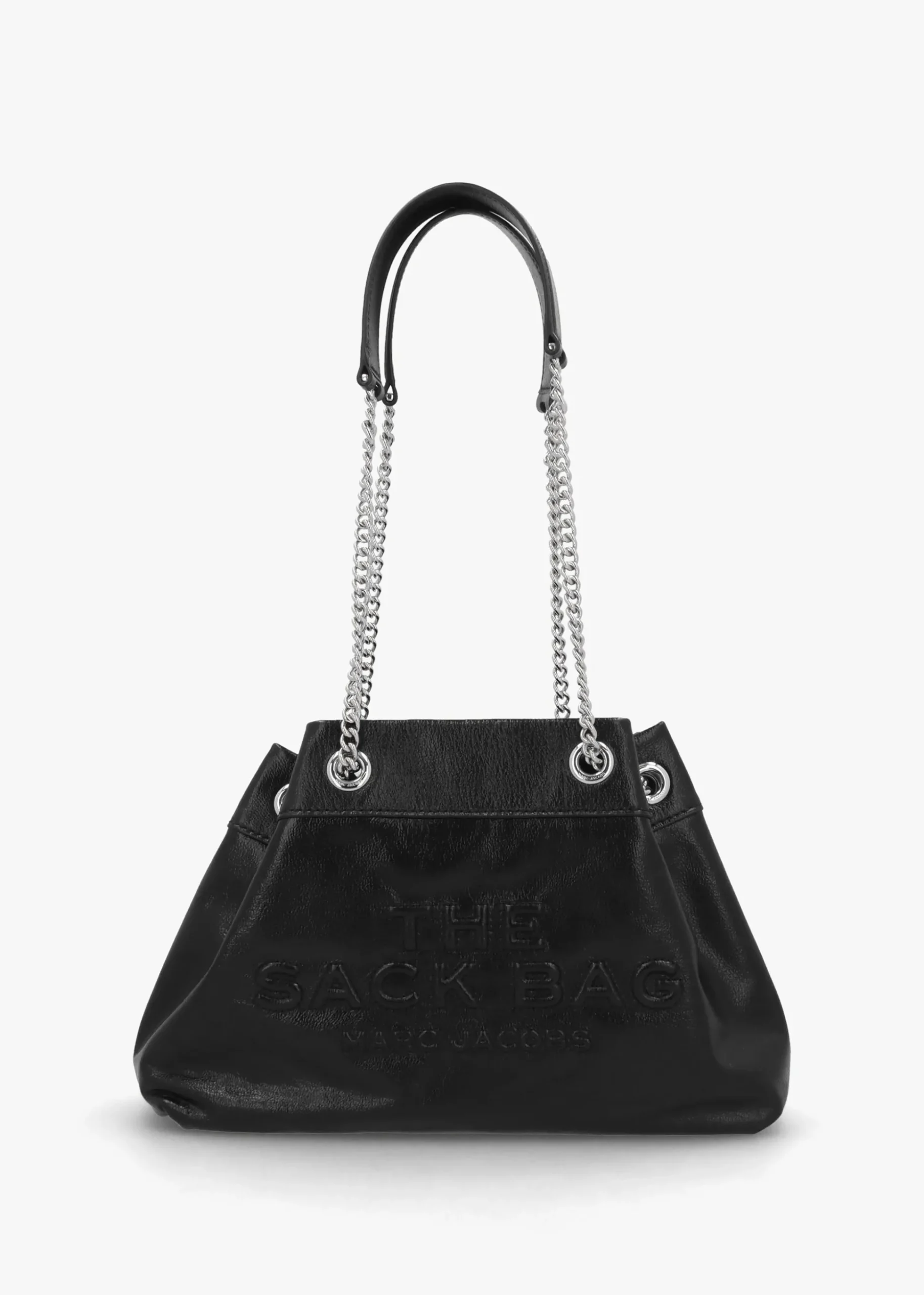 The Small Black Leather Chain Sack Bag