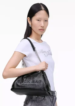 The Small Black Leather Chain Sack Bag