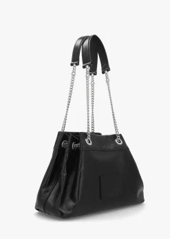 The Small Black Leather Chain Sack Bag