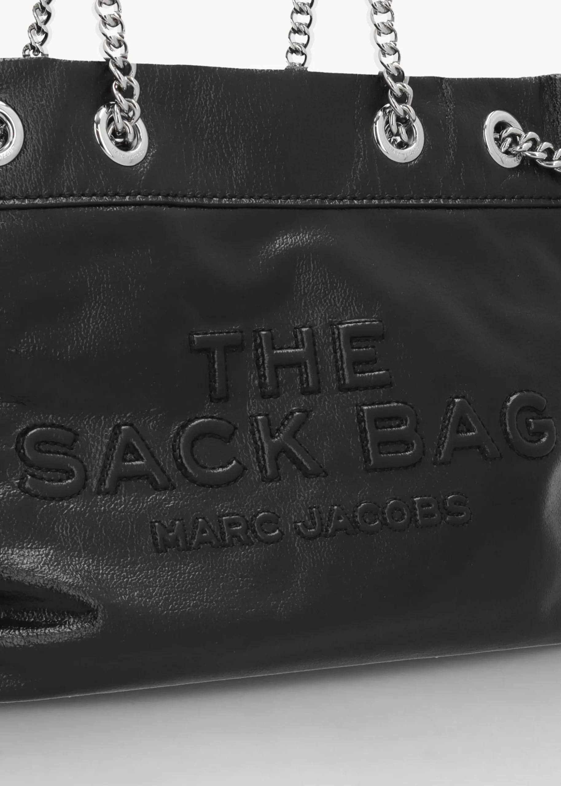 The Small Black Leather Chain Sack Bag