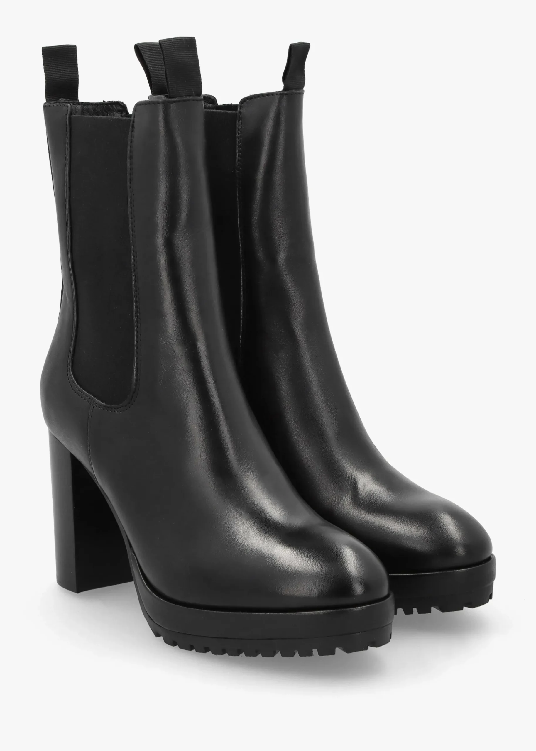 Thea Black Leather High Block Heel Platform Chelsea Boots