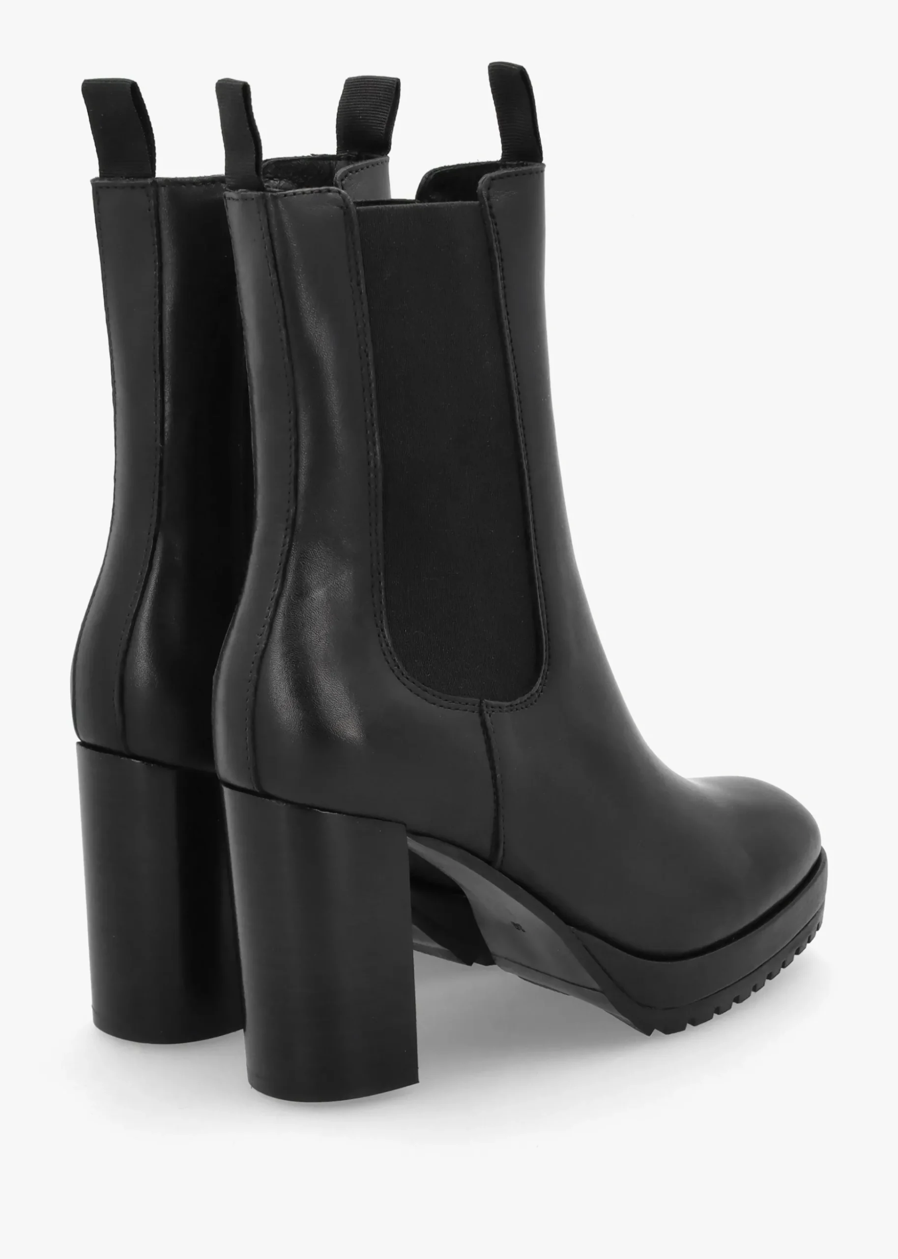 Thea Black Leather High Block Heel Platform Chelsea Boots