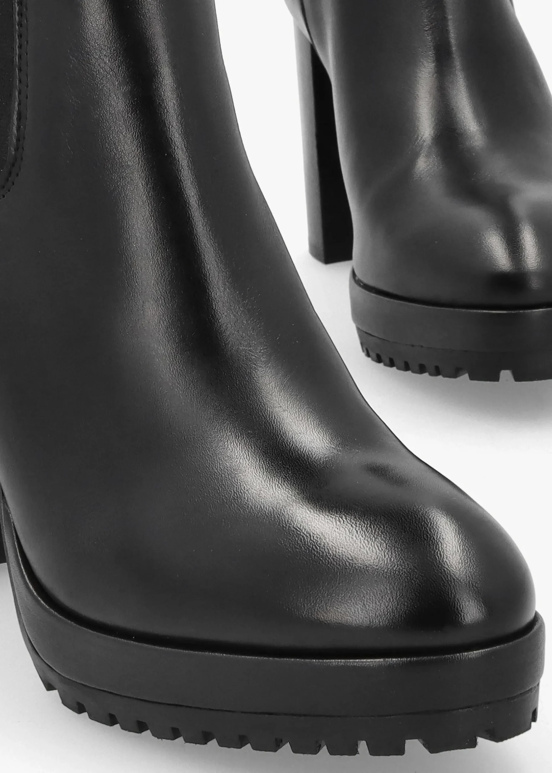 Thea Black Leather High Block Heel Platform Chelsea Boots