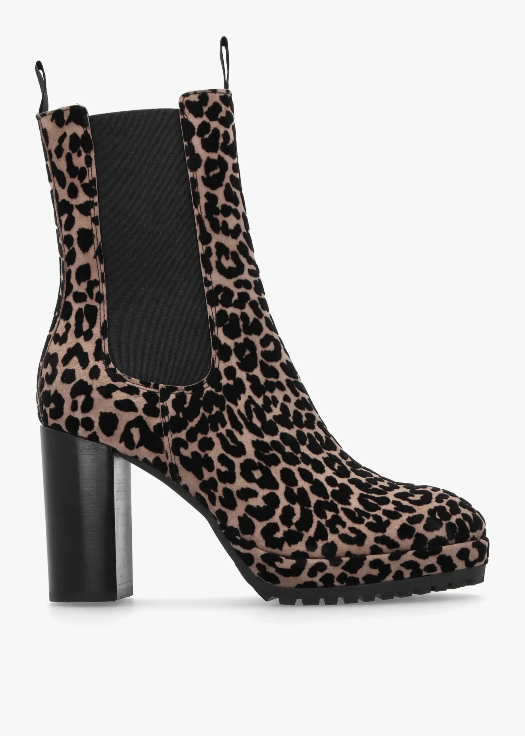 Thea Leopard Suede High Block Heel Platform Chelsea Boots